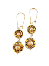 Load image into Gallery viewer, Champagne Color Fresh Water Pearl Dangle Earrings in Gold Tone Bead Frames (2 Tier)
