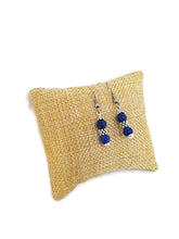 Load image into Gallery viewer, Sapphire Blue Calcite Earrings with Silver Tone Spacer Beads
