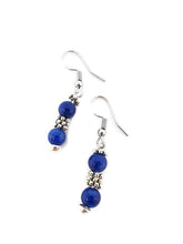 Load image into Gallery viewer, Sapphire Blue Calcite Earrings with Silver Tone Spacer Beads
