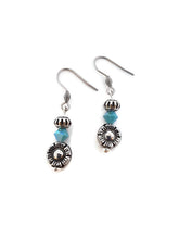 Load image into Gallery viewer, Turquoise Color Czech Glass Bead and Floral Metal Bead Earrings

