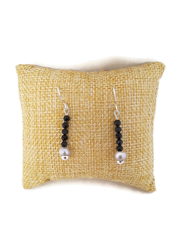 Black Spinel and Pearl Gemstone Bead Earrings