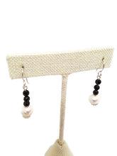 Load image into Gallery viewer, Pearl and Black Spinel Gemstone Bead Earrings
