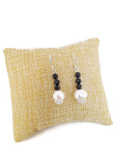 Load image into Gallery viewer, Pearl and Black Spinel Gemstone Bead Earrings
