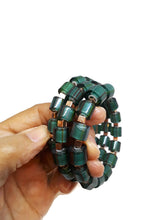Load image into Gallery viewer, Emerald Green Color Bead Cane Glass Memory Wire Wrap Bracelet
