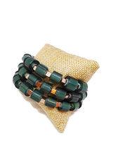 Load image into Gallery viewer, Emerald Green Color Bead Cane Glass Memory Wire Wrap Bracelet
