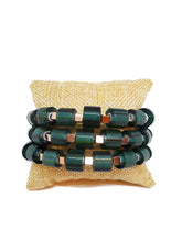 Load image into Gallery viewer, Emerald Green Color Bead Cane Glass Memory Wire Wrap Bracelet

