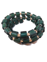 Load image into Gallery viewer, Emerald Green Color Bead Cane Glass Memory Wire Wrap Bracelet

