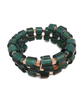 Load image into Gallery viewer, Emerald Green Color Bead Cane Glass Memory Wire Wrap Bracelet

