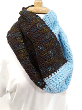 Load image into Gallery viewer, Brown Tweed and Light Blue Cowl with Fingerless Gloves
