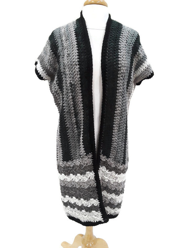 Pepper and Salt Long Crochet Vest