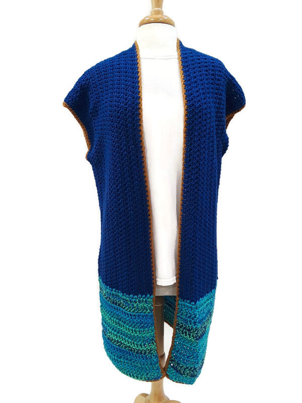 Royal Blue Long Crochet Vest