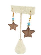 Load image into Gallery viewer, Brown Star Resin Bead Earrings with Light Blue Czech Glass Beads
