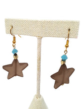Load image into Gallery viewer, Brown Star Resin Bead Earrings with Light Blue Czech Glass Beads
