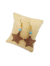 Load image into Gallery viewer, Brown Star Resin Bead Earrings with Light Blue Czech Glass Beads
