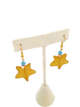 Load image into Gallery viewer, Golden Brown Star Resin Bead Earrings with Light Blue Czech Glass Beads
