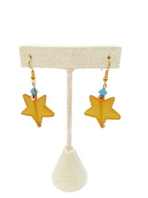 Load image into Gallery viewer, Golden Brown Star Resin Bead Earrings with Light Blue Czech Glass Beads
