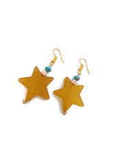 Load image into Gallery viewer, Golden Brown Star Resin Bead Earrings with Light Blue Czech Glass Beads
