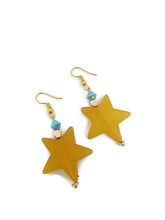 Load image into Gallery viewer, Golden Brown Star Resin Bead Earrings with Light Blue Czech Glass Beads
