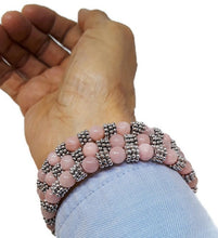 Load image into Gallery viewer, Rose Quartz Color Calcite Bead Memory Wire Wrap Bracelet
