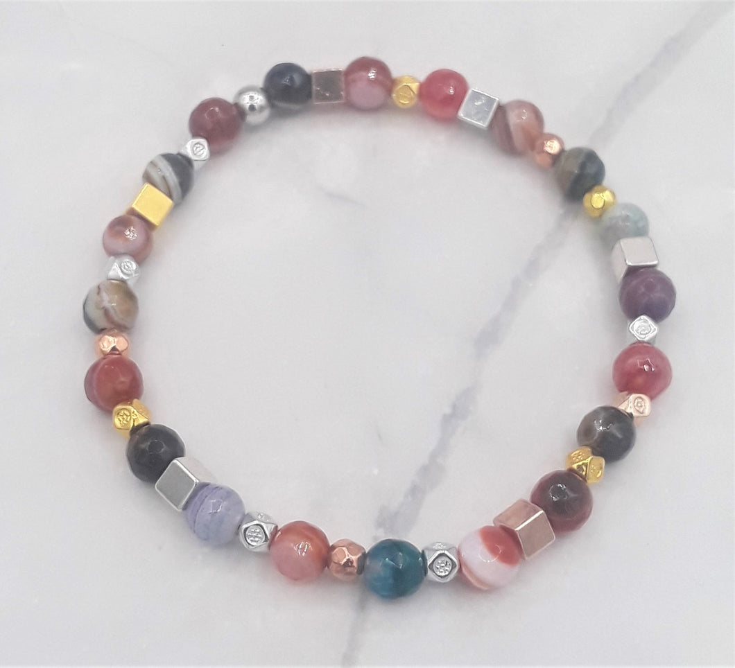 Multi-Color Quenched Crackled Agate Bead Stretch Bracelet