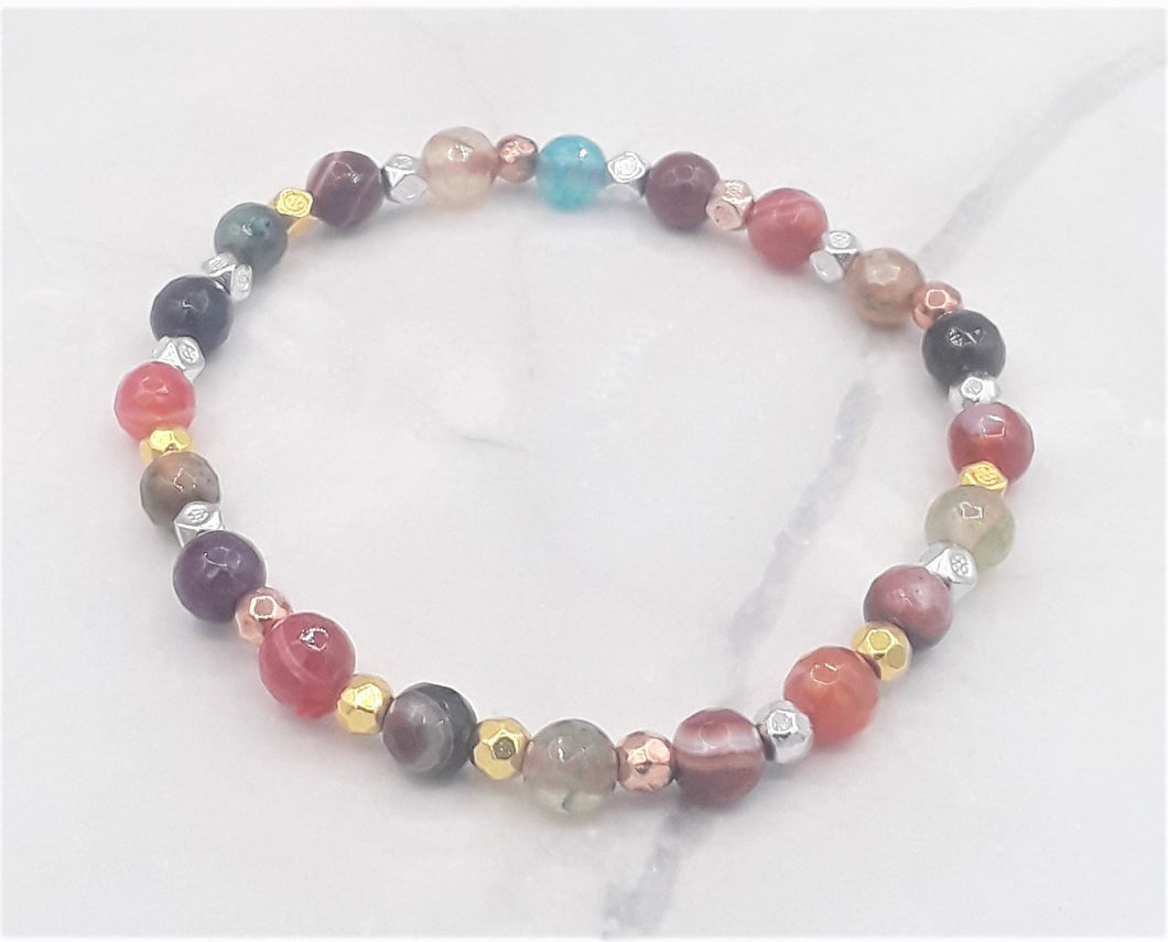 Multi-Color Quenched Crackled Agate Stretch Bracelet