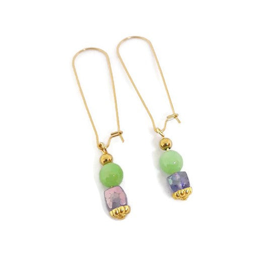 Princess Amethyst & Light Green Calcite Bead Earrings
