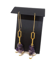 Load image into Gallery viewer, Rose Amethyst &amp; Pearl Paperclip Earrings
