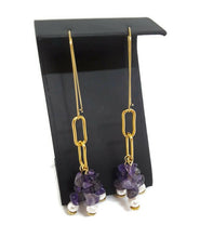 Load image into Gallery viewer, Rose Amethyst &amp; Pearl Paperclip Earrings
