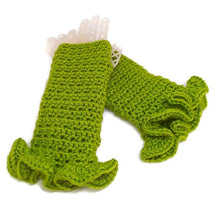 Load image into Gallery viewer, Ruffled Fingerless Gloves - Kiwi
