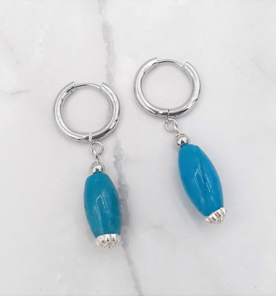 Turquoise Color Quartzite Huggie Earrings