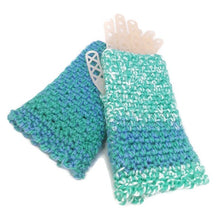 Load image into Gallery viewer, Woven Fingerless Gloves -Seafoam/Periwinkle/White
