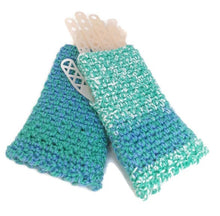 Load image into Gallery viewer, Woven Fingerless Gloves -Seafoam/Periwinkle/White
