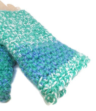 Load image into Gallery viewer, Woven Fingerless Gloves -Seafoam/Periwinkle/White
