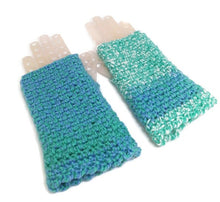 Load image into Gallery viewer, Woven Fingerless Gloves -Seafoam/Periwinkle/White
