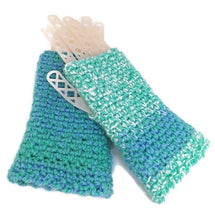 Load image into Gallery viewer, Woven Fingerless Gloves -Seafoam/Periwinkle/White
