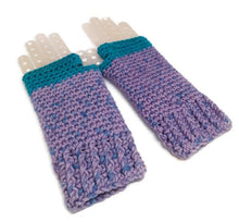 Load image into Gallery viewer, Woven Fingerless Gloves -Turquoise/Lavender
